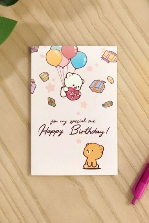 Happy Birthday Milk And Mocha, Milk And Mocha Birthday, Birthday Card Design Ideas, Cartoon Birthday Cards, Milk Mocha, Mocha Bear, Fun Birthday Card, Happy Birthday Cards Diy, Cute Birthday Card