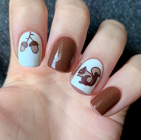 Cute Animal Nail Art, Cute Animal Nail, Nail Art For Fall, Deer Nails, Teen Aesthetic, It Magazine, Nails With White, Brown Nail Polish, Brown Nail