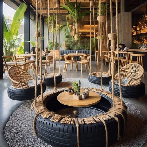 Crazy Cafe Design, Boho Restaurant, Modern Restaurant Design, Industrial Cafe, Outdoor Restaurant Design, Kids Cafe, Cozy Coffee Shop, Garden Makeover, Container Shop