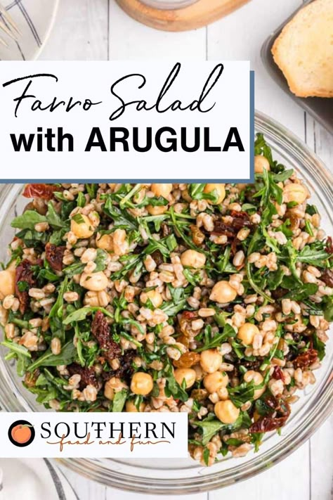 Arugula Farro Salad, Farro Arugula Salad, Faro Salad, Picnic Salads, Grain Salads, Farro Recipes, Arugula Salad Recipes, Clean Eating Salads, Salad With Feta