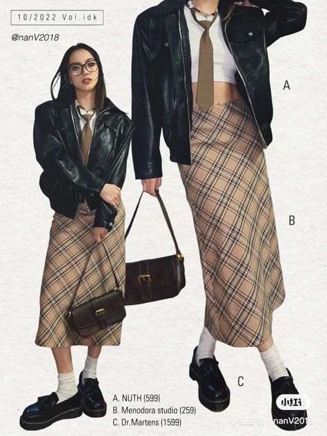 Retro Skirt Outfits 90s, Outfit Ideas 90s Style Vintage, 90s Fashion Skirt Outfit, Retro Korean Fashion, Ootd 90s Hijab, Checkered Midi Skirt Outfit, Dark 70s Style, 90s Outfit Skirt, Leather Skirt Outfit Hijab