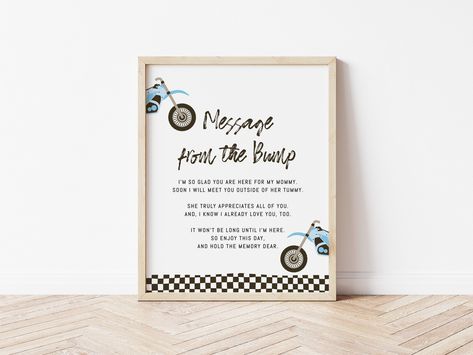 Motocross Baby Shower Ideas, Message From The Bump, Motocross Baby, Baby Template, Bike Baby, Baby Shower Table Decorations, Boy Bike, Baby Bike, Race Car Party