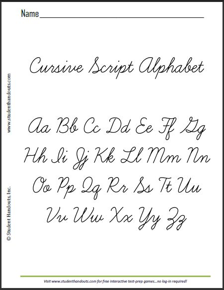 printable cursive alphabet | This is a sample sheet of the cursive (script) alphabet that can be ... Cursive Writing Alphabet, Teaching Cursive Writing, Writing Alphabet, Free Cursive Fonts, Cursive Worksheets, Teaching Cursive, Cursive Practice, Crafty Hobbies, Script Alphabet