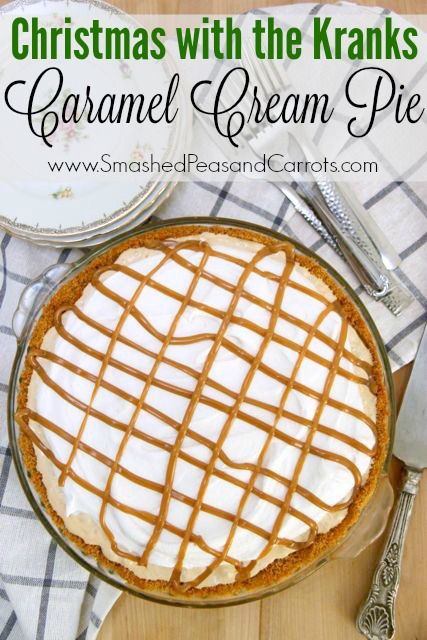 I need to make this!! Christmas with the Kranks Caramel Cream Pie Recipe // SmashedPeasandCarrots.com Christmas With The Kranks Party, Christmas With The Kranks, Caramel Pie, Christmas Pie, Caramel Creams, Cream Pie Recipes, Cream Pie, Pie Dessert, Cream Recipes