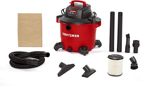 CRAFTSMAN CMXEVBE17595 16 Gallon 6.5 Peak HP Wet/Dry Vac, Heavy-Duty Shop Vacuum with Muffler Diffuser and Dusting Brush Power Cord Organizer, Clean Garage, Wet Dry Vac, Hose Storage, Shop Vacuum, Vacuum Filter, Shop Vac, Wet Dry Vacuum, Cord Organization