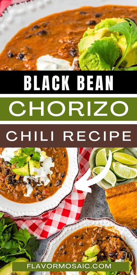 Bacon Chili Recipe, Chorizo Chili Recipe, Chorizo Recipes Dinner, Chili With Black Beans, Spicy Soup Recipes, Pork Chorizo, Low Calorie Soup Recipe, Chorizo Chili, Chili Recipe With Black Beans