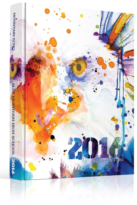 Yearbook Cover - Blue Mountain High School - Eagle, Watercolor, Watercolor Eagle, Splatter Paint, Splatterpaint, Ink Wash, Ink Splatter, Eagle Mascot, Mascot Theme, Blue Eagle, Blue Bird, Birds, Hawks, Falcons, Yearbook Theme, Yearbook Eagle Yearbook Cover Ideas, Yearbook Covers Themes, Yearbook Idea, Watercolor Eagle, Teaching Yearbook, Yearbook Covers Design, Yearbook Class, Yearbook Cover, Blue Eagle