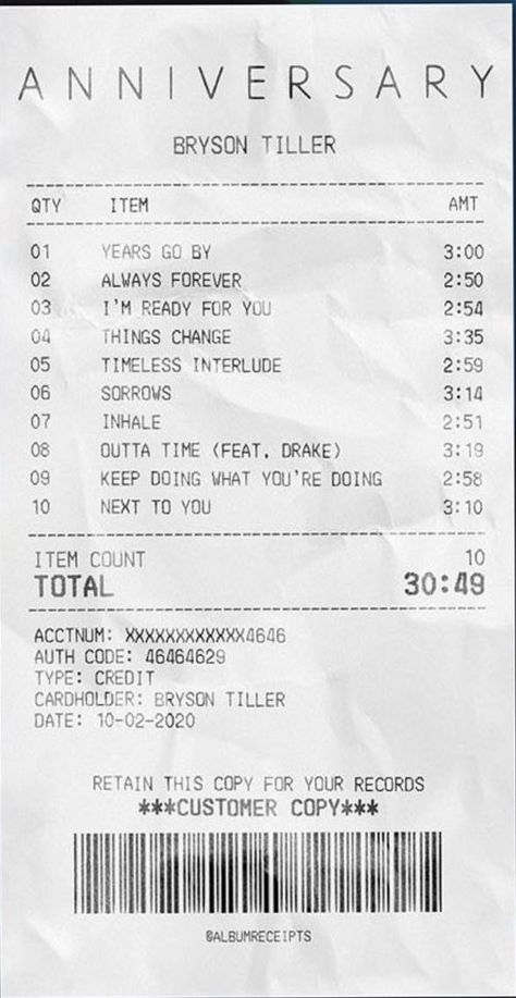 Bryson Tiller Receipt, Bryson Tiller Poster Vintage, Bryson Tiller Poster Aesthetic, Bryson Tiller Tattoo Ideas, Bryson Tiller Tattoos, Bryson Tiller Album Cover, Bryson Tiller Poster, Bryson Tiller Aesthetic, Bryson Tiller Lyrics