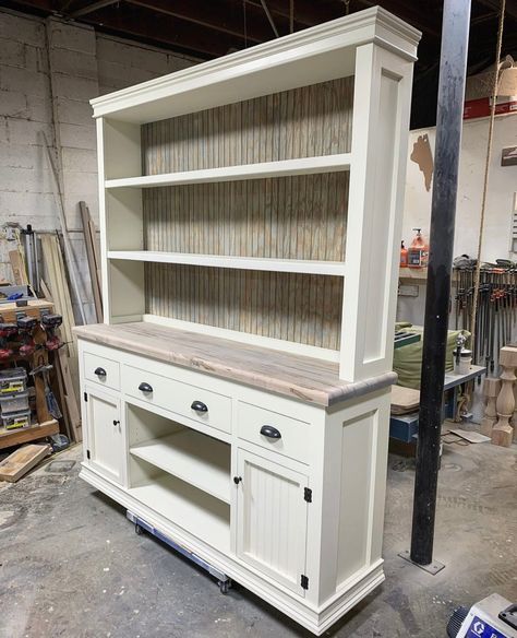 Diy Buffet Cabinet, Modern Farmhouse Hutch, Diy Dining Room Buffet, Farmhouse Buffet Table, Modern Farmhouse Sideboard, Buffet With Hutch, Farmhouse Buffet Cabinet, Cheap Kitchen Makeover, Bathroom Things