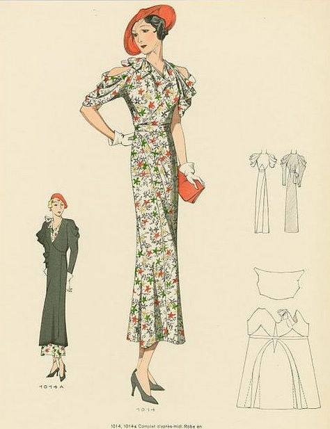 Fashions From the 1930s | 1930s Fashion Plate from NYPL | Flickr - Photo Sharing! 1930s Fashion Plates, 1930's Dresses, Vintage Fashion 1930s, 1930 Fashion, Patron Vintage, Fashion Illustration Vintage, 30s Fashion, Adored Vintage, Vintage Dress Patterns