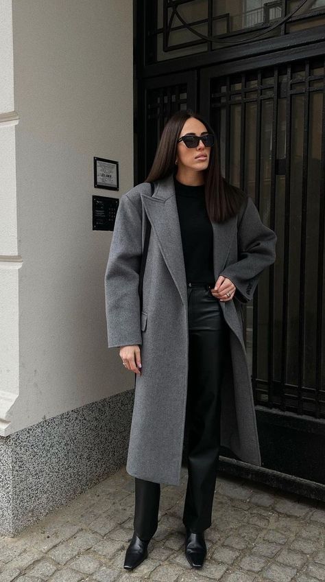 Grey Overcoat, Gray Wool Coat, Y2k Summer Outfits, Tank Outfit, Middle Age Fashion, Women Jackets, Women Overcoat, Single Breasted Coat, Coat Winter