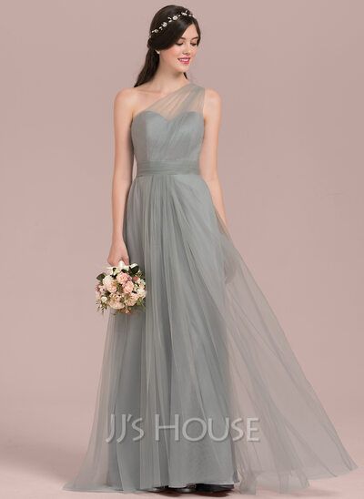 Satin And Tulle Bridesmaid Dress, Bridesmaid Dress Tulle, One Shoulder Dress Bridesmaid, Tulle Entourage Dress, Simple Tulle Dress, Bridesmaid Dresses One Shoulder, Tulle Bridesmaid, Tulle Gown Bridesmaid With Sleeves, Bow Back Bridesmaid Dress