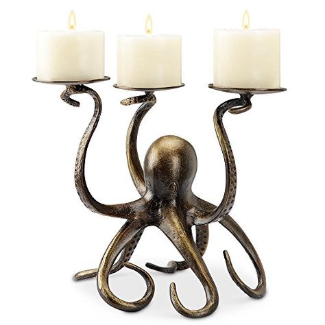 Anecdotal Aardvark Octopus Pillar Trio Candlehold *** Check this awesome product by going to the link at the image. Octopus Candle Holder, Octopus Decor, Octopus Gift, Octopus Jewelry, Home Office Lighting, Pillar Candle Holders, Outdoor Lounge Furniture, Furniture For Small Spaces, Coastal Decor