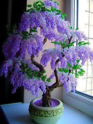 "Beaded Bonsai Tree ❤️ Cool or not?… " Wisteria Bonsai, Wisteria Tree, French Beaded Flowers, Wire Tree Sculpture, Bonsai Art, Have Inspiration, Bonsai Plants, Bonsai Garden, Bonsai Tree