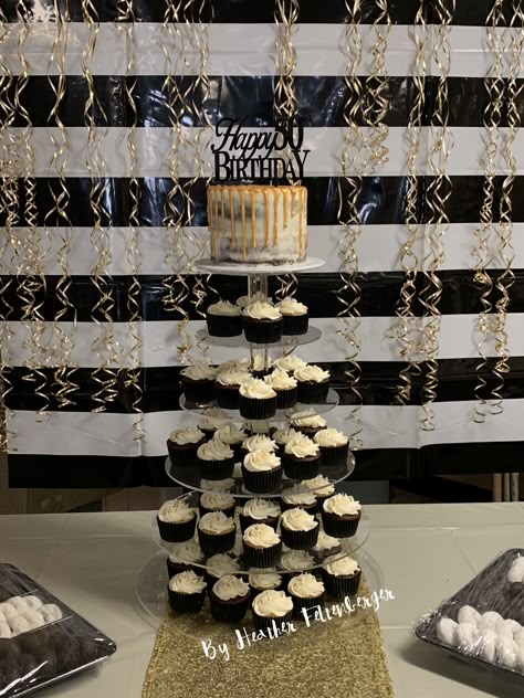 60th Black And Gold Birthday Party, Men’s Birthday Cupcake Ideas, Cupcakes For 50th Birthday Men, 50th Birthday Party Black And Gold, Black And Gold Cake And Cupcakes, 50th Birthday Party Ideas For Men Black And Gold, 80th Birthday Cupcakes For Men, Classy 50th Birthday Party Ideas For Men, 50th Birthday Cupcake Ideas