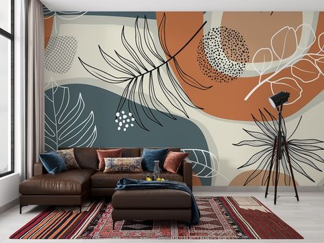 Peisaj Abstract, Lotus Wallpaper, Mural Abstract, Wall Murals Diy, Modern Mural, Boho Leaves, Patterns Wallpaper, Style Wallpaper, Tropical Wallpaper