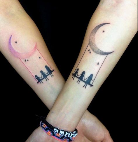 3 boy kids and 1 girl kid on the swing, with 3 stars as their siblings lost Swing Tattoo, Minimalist Tattoo Meaning, Typography Tattoo, Tattoo Trend, Sibling Tattoos, Tattoos Geometric, Delicate Tattoo, Subtle Tattoos, Family Tattoos