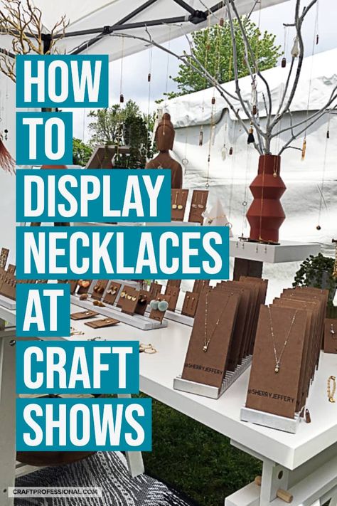 Jewelry Display For Craft Show, Jewellery Display For Markets, Craft Market Jewelry Display Ideas, Vendor Booth Necklace Display, Craft Jewelry Display, Ideas For Jewelry Display, Jewelry Art Show Displays, Jewelry Display Booth Diy, Market Booth Jewelry Display