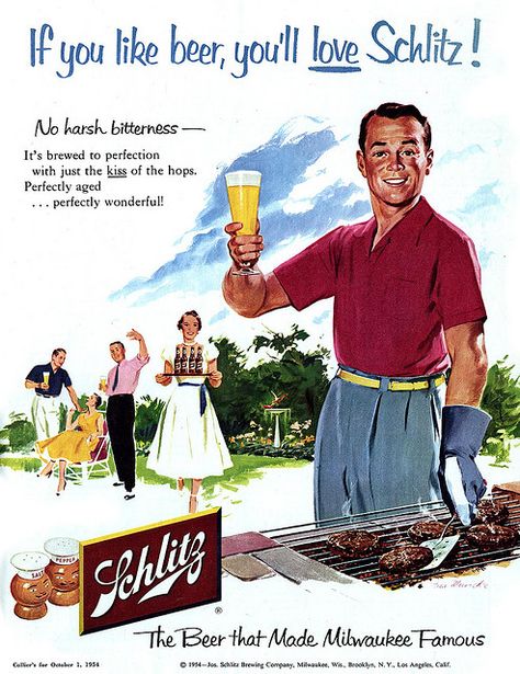 Haddon Sundblom Beer Advertisement, Schlitz Beer, Poster Vintage Retro, Beer Advertising, Beer Prints, Beer Ad, Beer Art, Vintage Family, Vintage Picnic