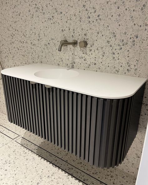 We finished 2023 with a fluted Firenza vanity for @primo.gr 🤍 Powder Room Vanity Ideas, Fluted Vanity, Powder Room Vanity, Wallpaper Minimalist, Vanity Basin, Travertine Stone, Bath Room, Under Sink, Bathroom Cabinets