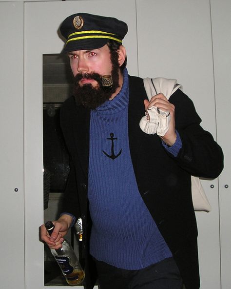 Captain Haddock look-alike, lol Captain Haddock Costume, Ship Captain Costume, Sea Captain Costume, Tintin Costume, Sailor Costume Diy, Rock Party Outfit, Captain Haddock, Polar Plunge, Beach Costume