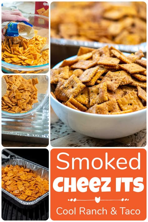 These Smoked Cheez Its are my favorite Game Day Treat! I used Ranch and Taco Seasoning to flavor and a light smoke to make them toasty delicious! You will be shocked at how fast these go with your friends and family. Get ready to make a second batch! via @kitchen laughter Smoked Cheez Its Recipe, Smoked Cheese Its, Smoked Cheez Its, Smoked Snacks, Yellowstone Party, Smoker Cooking Recipes, Cheez It Recipe, Cheez Its, Smoker Ideas