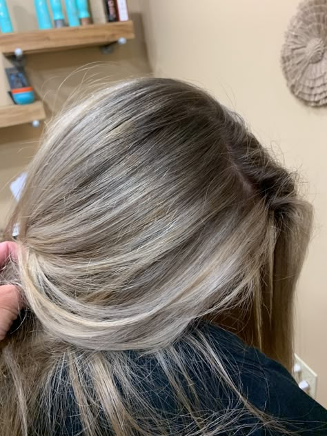 Light Brown Hair With Icy Blonde Highlights, Dark Blonde Hair With Highlights Ashy, Blonde Hair Grey Highlights, Brown Hair Icy Blonde Highlights, Short Blonde Hair With Low Lights, Ash Blonde Highlights On Blonde Hair, Dark Blonde With Icy Highlights, T Bar Highlights, Ashy Blonde Hair Dark Roots