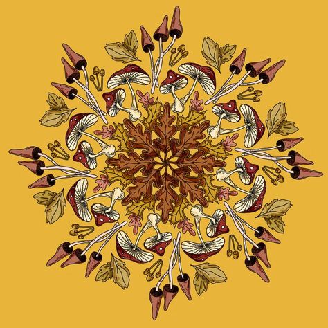 From the coloring book "Autumn Mandalas" from Gala Design Studio Fall Mandala Art, Fall Mandala, Autumn Mandala, Art Mushrooms, Christmas Mandala, Fall Coloring, Gala Design, Mandela Art, Fall Fruits