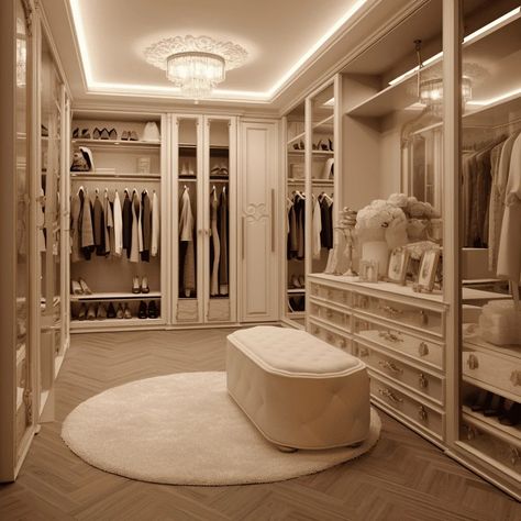 10 Luxury Women's Walk-In Closet Ideas to Inspire Your Style 8 Mansion Bedroom Master Walk In Closet, Wall In Closet Luxury, Old Money Aesthetic Walk In Closet, Her Closet Ideas, Luxury Walking Closet, Master Walk In Closet Ideas Luxury, Dream Closet Design Aesthetic, Walking Closet Luxury, Rich Home Interior