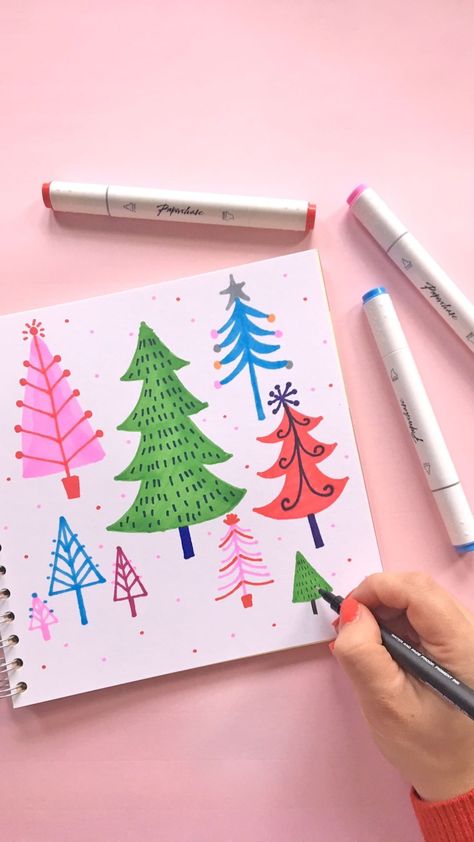 FromPaperchase on Instagram: “How many different ways can you draw a Christmas tree? The possibilities are endless using our dual ended markers ✍️🎄” Different Ways To Draw Christmas Trees, Alcohol Marker Christmas Cards, Draw A Christmas Tree, Marker Ideas, Xmas Art, Parker Pen, Marker Drawing, Christmas Characters, Alcohol Markers