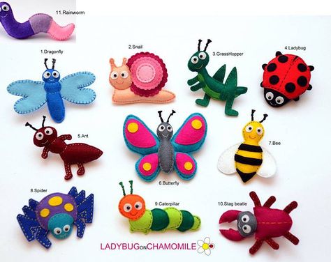 Felt Bugs Insects, Felt Insects, Felt Bugs, Grass Animals, Bug Patterns, Felt Garden, Felt Magnet, Garden Insects, Quiet Book Ideas