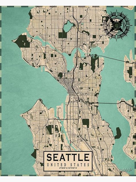 Seattle Map, Seattle Poster, Retro Map, Seattle City, Washington Usa, Map Wall Art, City Maps, Urban Planning, Travel Scrapbook