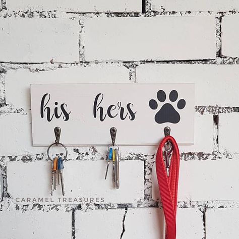 Cricut Key Holder, Pet Leash Holder Diy, New Home Keys, Dog Leash Holder Diy, Dogs Leash Holder, Cricut Dog Leash Holder, Diy Key Holder, His Hers Dog Key Holder, Dog Leash Hook