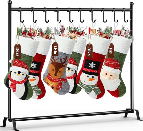 This is larger size to entirely fill 10 stockings without the stand tipping or being too crowded. The stockings have plenty of room off the floor and between each as they hung! Nutcracker Stocking Holder, Christmas Stocking Stand Wooden, Christmas Stocking Stand Michaels Stores, Christmas Stocking Holder Michaels Stores, Pallet Christmas Stocking Holder, Christmas Stocking Holder Stand, Stocking Holder Stand, Hanger Stand, Stocking Hanger