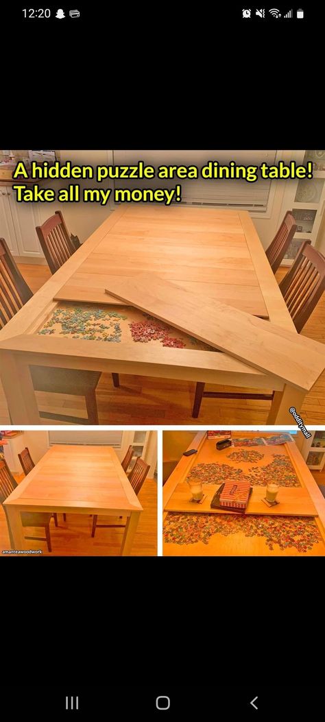 Puzzle Dining Table, Diy Puzzle Table, Diy Puzzle Board, Puzzle Desk, Table Cover Diy, Jigsaw Puzzle Table, Big Dining Table, Pool Table Dining Table, Magical Design