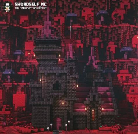 Nether Castle Ideas, Minecraft Nether Castle Ideas, Blackstone Build Minecraft, Minecraft Blackstone House, Minecraft Blackstone Castle, Blackstone Minecraft Builds, Minecraft Blackstone Build, Minecraft Nether Castle, Nether Builds Minecraft