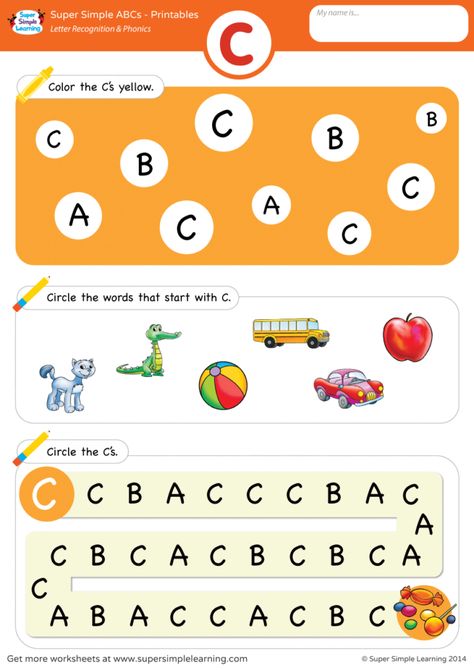 Letter Recognition & Phonics Worksheet - C (Uppercase) - Super Simple Letter Assessment, Math Counting Worksheets, Letter Matching Worksheet, Letter C Worksheets, Letter S Worksheets, P Alphabet, Letter Recognition Worksheets, Alphabet Worksheets Kindergarten, Cursive Words