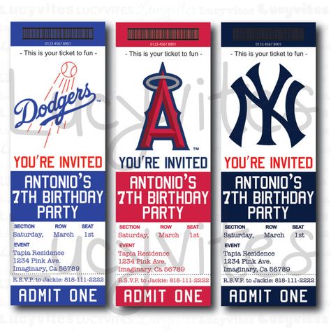 Baseball Team Ticket Invitation Baseball Ticket Invitation, Dodgers Party, Ticket Invitation Template, Baseball Party Invitations, Baseball Birthday Party Invitations, Baseball Tickets, Ticket Template Free, Baseball Birthday Invitations, Baseball Invitations