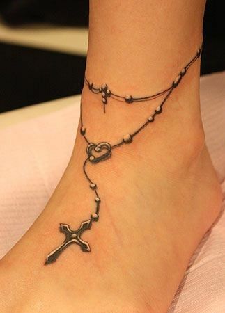 Rosary Ankle Tattoos, Anklet Tattoos For Women, Rosary Bead Tattoo, Wrist Bracelet Tattoo, Rosary Tattoo, Chain Tattoo, Ankle Bracelet Tattoo, Ankle Tattoos For Women, Female Tattoos