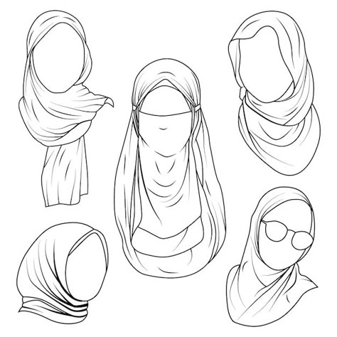 Hijab Women Illustration, How To Draw Hajib, Hijab Fashion Drawing, Art For Clothes, Woman In Hijab Drawing, How To Draw Hijab Step By Step, Clothes Drawing Ideas Fashion Sketches, Hijab Art Reference, Hijab Art Aesthetic