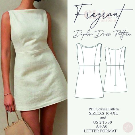 Daphne Boat Neck Linen Mini Dress Sewing Pattern - A-Line, Sleeveless, Elegant Dress Sewing Minimalist Clothes, Sewing A Dress Pattern, Boat Neck Summer Dress, Daphne Dress Pattern, Easy To Sew Projects Clothes, Preppy Sewing Patterns, Summer Outfit Sewing Patterns, Sewing Pattern Mini Dress, Viki Sews Free Pattern