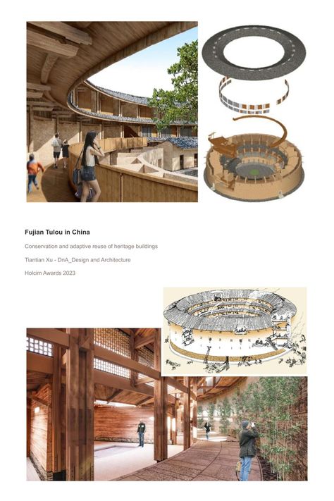 The Holcim Awards 2023 gold prize for Asia Pacific went to Fujian Tulou designed by Tiantian Xu. The project defines a conservation approach through adaptive reuse and proposes a prototypical framework for giving new value to tulou structures that are not already protected by a World Heritage covenant. Fujian Tulou, Conservation Architecture, Gold Prize, Dna Design, Rammed Earth Wall, Floating City, Natural Heritage, Traditional Building, Social Housing