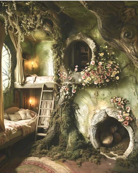 Fairytale House Interior, Fairytale Cottage Interiors, Enchanted Forest Room, Fantasy House Interior, Coquette Garden, Cottagecore Houses, Aesthetic Corner, Academia Coquette, Wall Art Projects