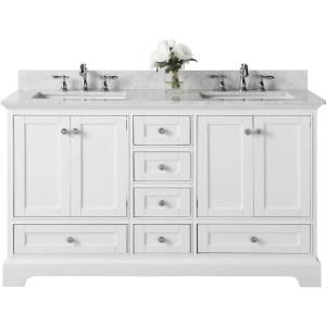 Home Decorators Collection Densbury 60 in. W x 22 in. D Bath Vanity in White with Cultured Stone Vanity Top in White with White Basins-Densbury 60W - The Home Depot 60 Inch Double Vanity, White Double Vanity, 60" Vanity, Panel Cabinet Doors, Recessed Panel Cabinets, Granite Vanity Tops, Cultured Marble Vanity Top, Gray Vanity, French Classic