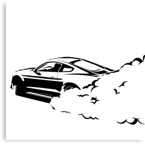 Car Graffiti Art, Drifting Car Drawing, Drift Tattoo, Mustang Black And White, Drift Drawing, Mustang Drawing, Cars Drifting, Custom Car Stickers, Pop Art Tattoos