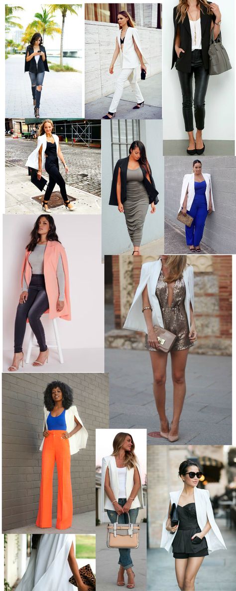 Blazer cape Cape Work Outfit, Cape Cardigan Outfit, Blazer Cape, Cape Blazer Outfit, How To Wear Blazers, Cape Blazer, Black White Blazer, Professional Dresses, Spring Wardrobe