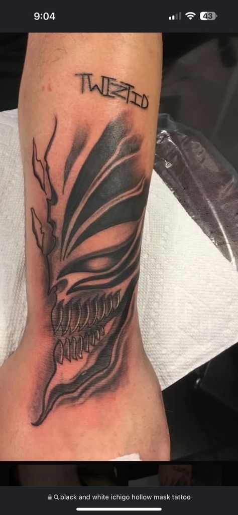 Hollow Mask Tattoo, Ichigo Mask Tattoo, Ichigo Hollow Mask Tattoo, Ichigo Tattoo, Hollow Bleach, Ichigo Hollow Mask, Holy Tattoos, Mask Tattoo, Anime Tattoos