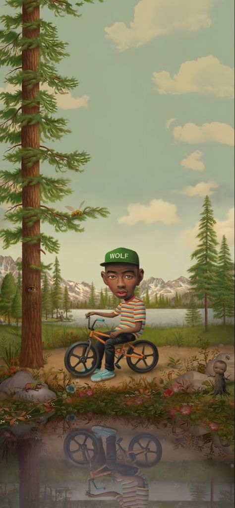 Tyler, the Creator on a bike in the woods (Wolf album cover) Lock Screen Wallpaper Tyler The Creator, Chromakopia Wallpaper Tyler The Creator, Wolf Tyler The Creator Album Cover, Wolf Wallpaper Tyler The Creator, Tyler The Creator Background, Tyler The Creator Lockscreen, Wolf Iphone Wallpaper, Tyler The Creator Wallpaper Aesthetic, Wolf Album Cover