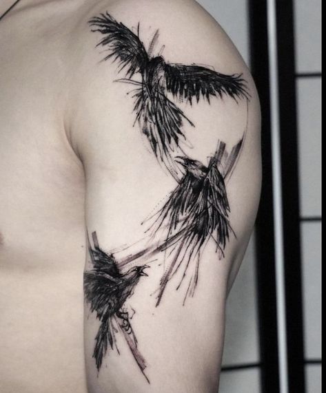 Ravens Tattoo, Bird Tattoo Sleeves, Mens Body Tattoos, Mundo Hippie, Bird Tattoo Men, Crow Tattoo Design, Tattoo Designer, Thank You For Today, Simple Tattoos For Guys