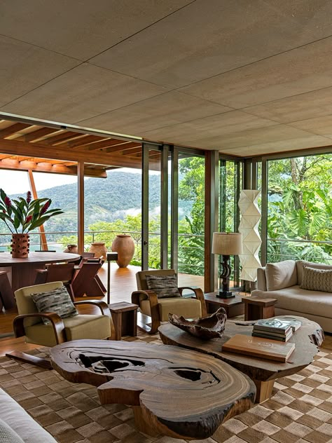 Jungle and Beach Coalesce in this Mod Brazilian Retreat by Andre Mellone - 1stDibs Introspective Brazilian Interior, Brazil Houses, Treehouse Living, Brazil Home, Brazil Beaches, Tropical Beach Houses, Ceramic Home Decor, Industrial Home Decor, Ceramic Home